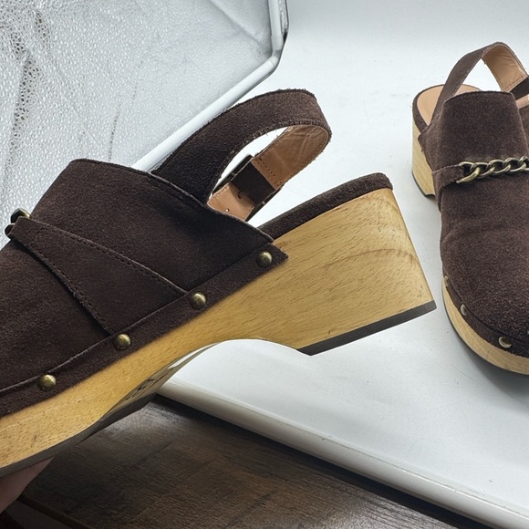 Anthropologie Silent D Georgia Suede Leather Slingback Clogs Brown Size 40 - Picture 7 of 16